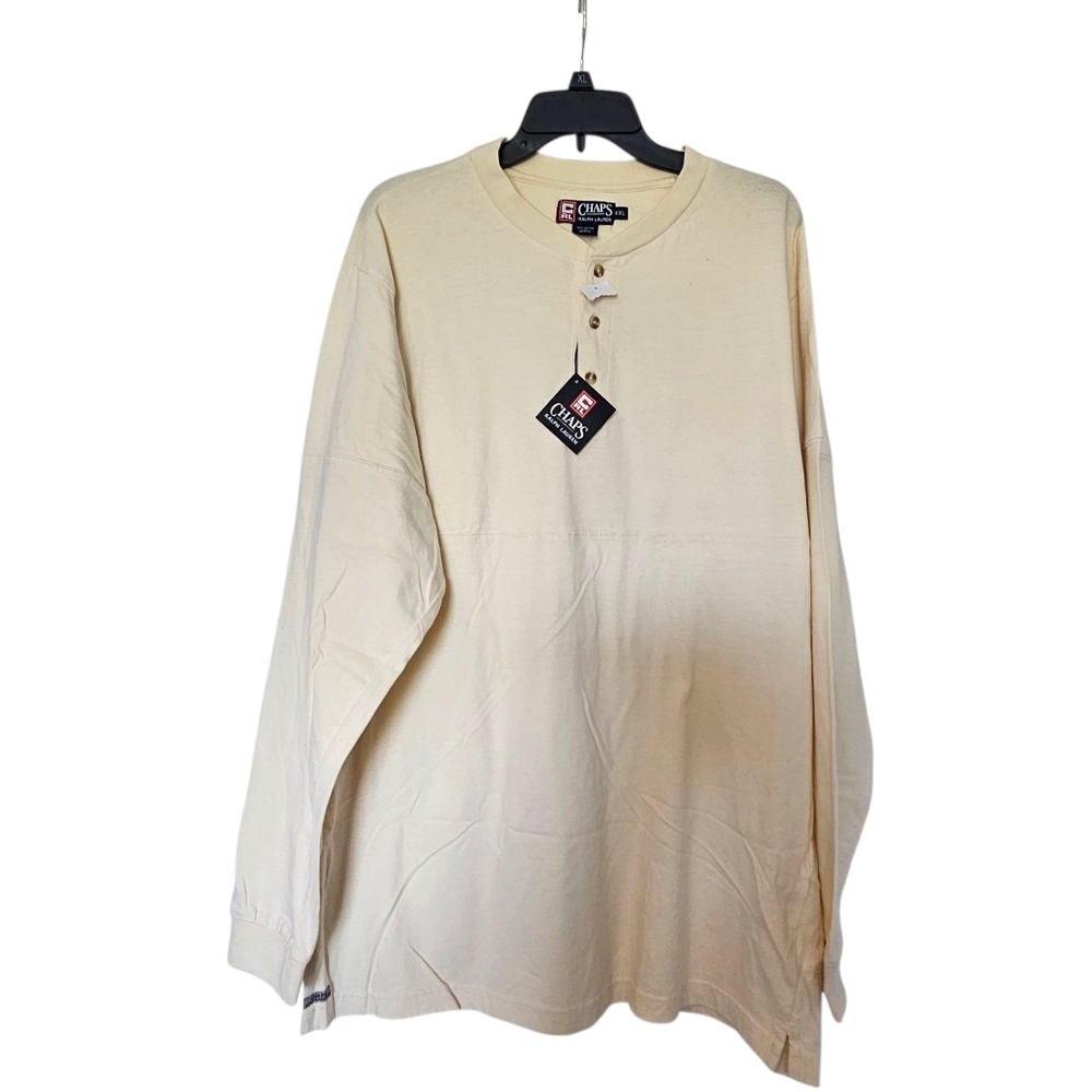 Chaps Men's Cream Long Sleeve Henley Shirt~XXL